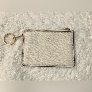 Coach Gold and Cream Leather Zipper Pouch Keychain